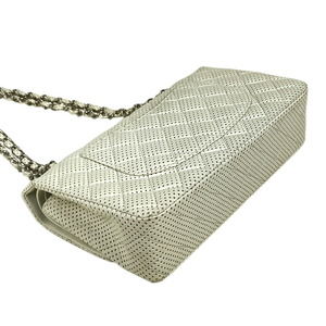 Chanel White Leather Punching Flap Chain Shoulder Bag Matelasse W